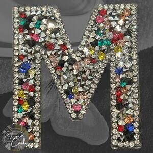 Letter M Multicolor Rhinestone Iron On Patch